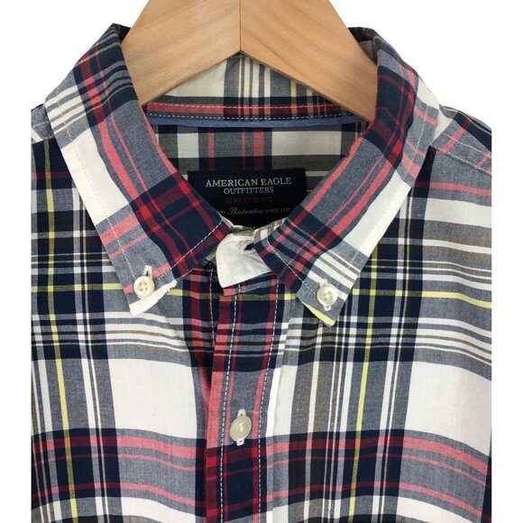 American Eagle Athletic Fit Multicolor Plaid Button Down Shirt Mens Size Medium - Picture 3 of 11